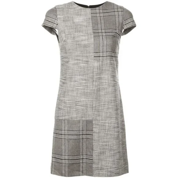 NWT Alice + Olivia Coley Plaid Dress Contrast Print Short Sleeve Black White 10 - Picture 3 of 9